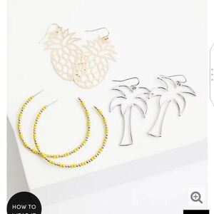 🆕🌴🍍PALM & PINEAPPLE HOOP EARRING SET - SET OF 3🍍🌴